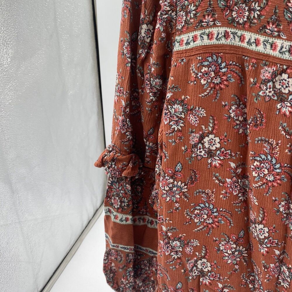 Womens Size M American Eagle Floral Print Rust Orange Boho Prairie Top - Picture 8 of 9